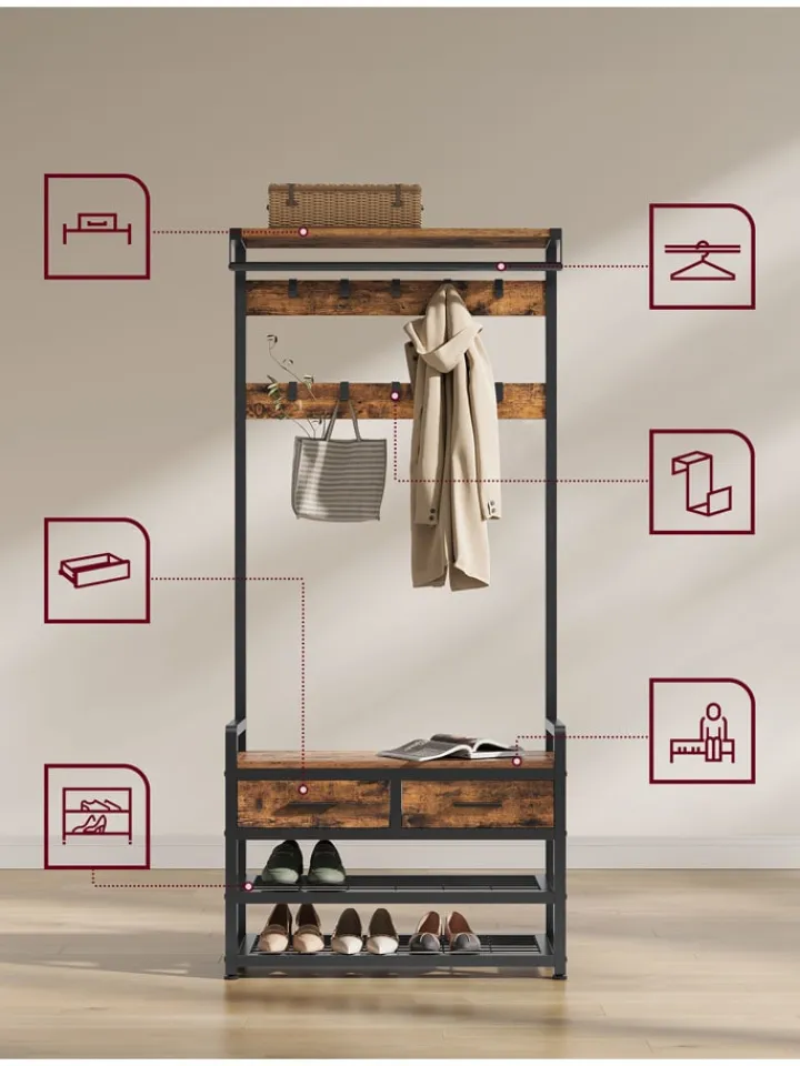 Songmics Garderoben|Regale & Schränke<Standgarderobe in Braun/ Schwarz - (B)80 x (H)181 x (T)30 cm