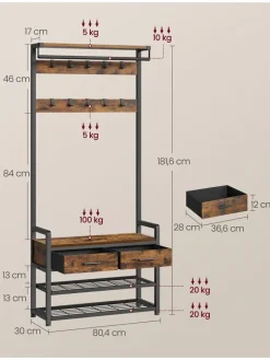 Songmics Garderoben|Regale & Schränke<Standgarderobe in Braun/ Schwarz - (B)80 x (H)181 x (T)30 cm