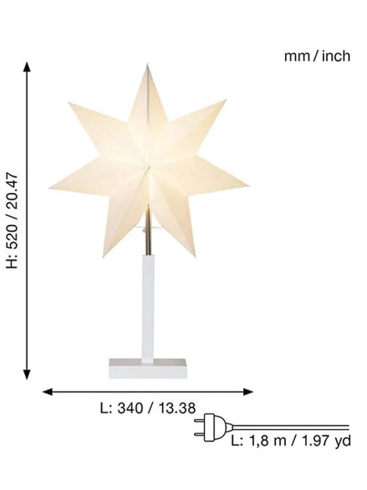 STAR Trading Lichterketten & Dekobeleuchtung<Standleuchte "Stern" in Weiß - (B)34 x (H)52 cm