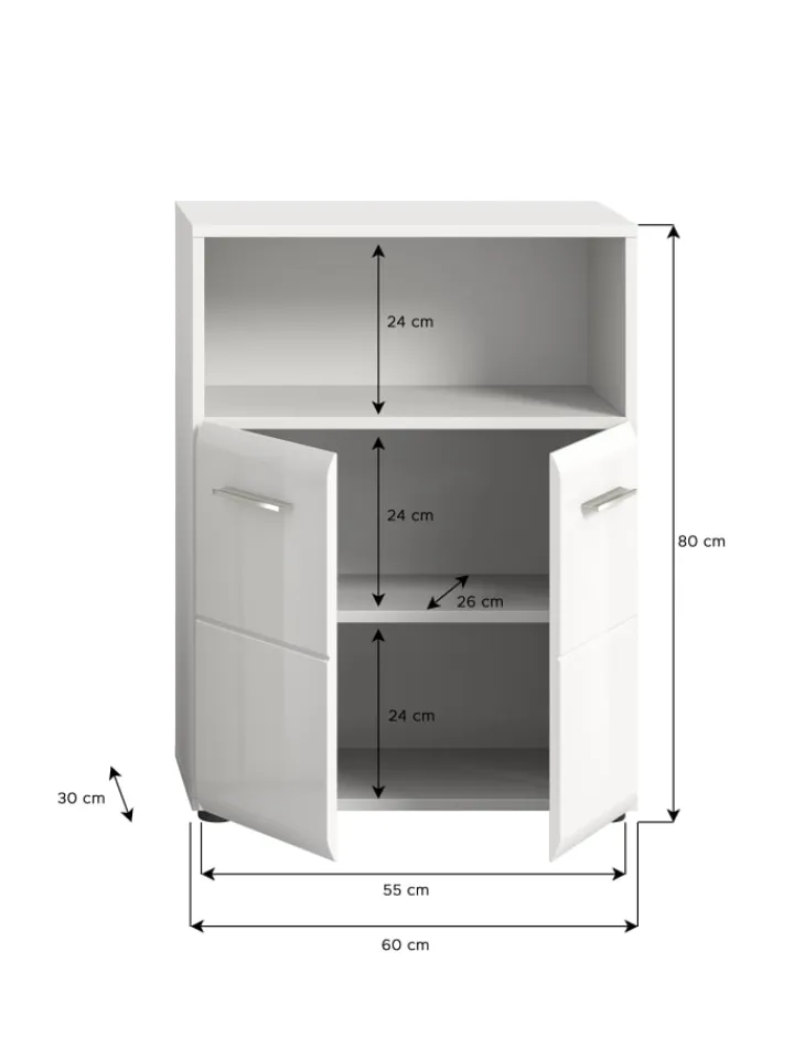 xonox.home Badmöbel<Standschrank breit in Weiß/Weiß Hochglanz - (B) 60 x (H) 80 x (T) 30