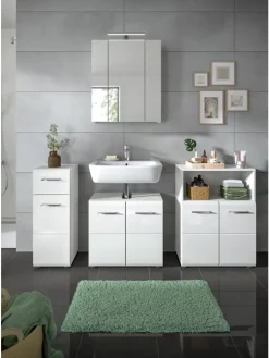 xonox.home Badmöbel<Standschrank breit in Weiß/Weiß Hochglanz - (B) 60 x (H) 80 x (T) 30