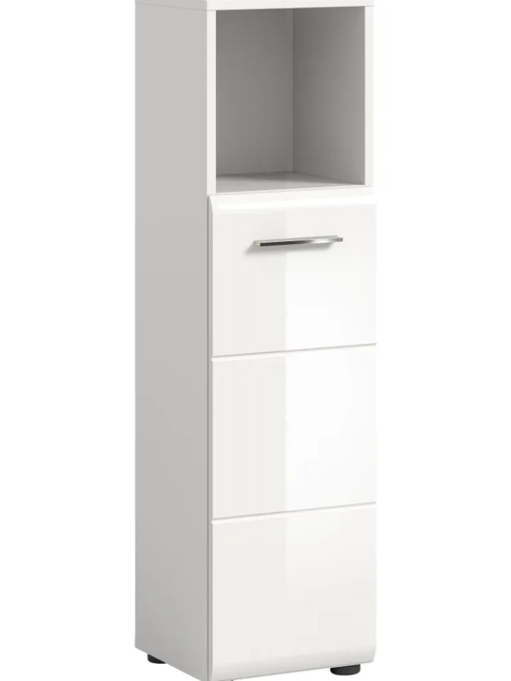 xonox.home Badezimmermöbel|Badmöbel<Standschrank hoch in Weiß/Weiß Hochglanz - (B) 30 x (H) 110 x (T) 30