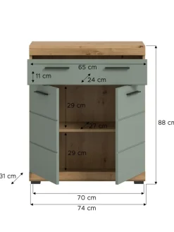 xonox.home Badmöbel|Badezimmermöbel<Standschrank in Artisan Eiche/Salbei - (B) 74 x (H) 88 x (T) 31