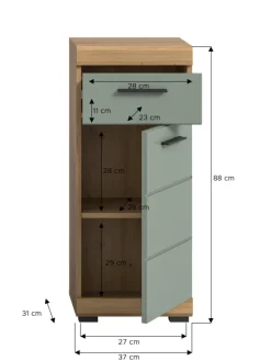 xonox.home Badmöbel<Standschrank in Artisan Eiche/Salbei - (B) 37 x (H) 88 x (T) 31