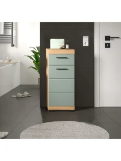 xonox.home Badmöbel<Standschrank in Artisan Eiche/Salbei - (B) 37 x (H) 88 x (T) 31