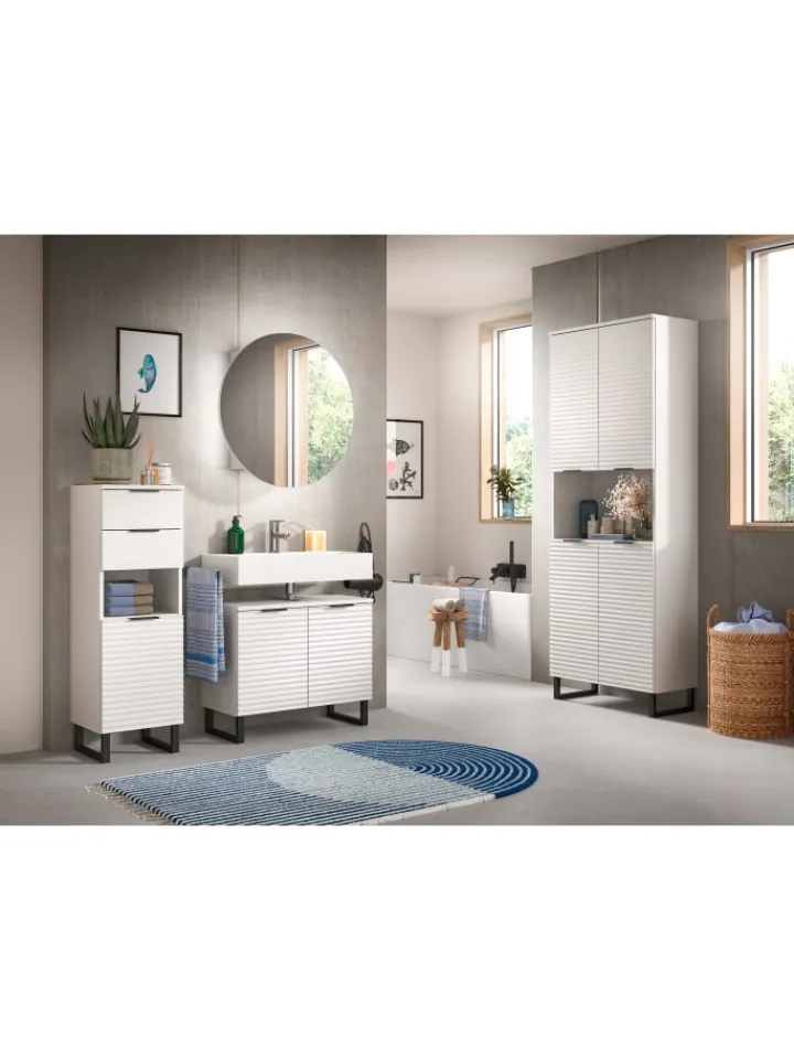 xonox.home Badmöbel<Standschrank in weiß/weiß - (B) 35 x (H) 110 x (T) 34