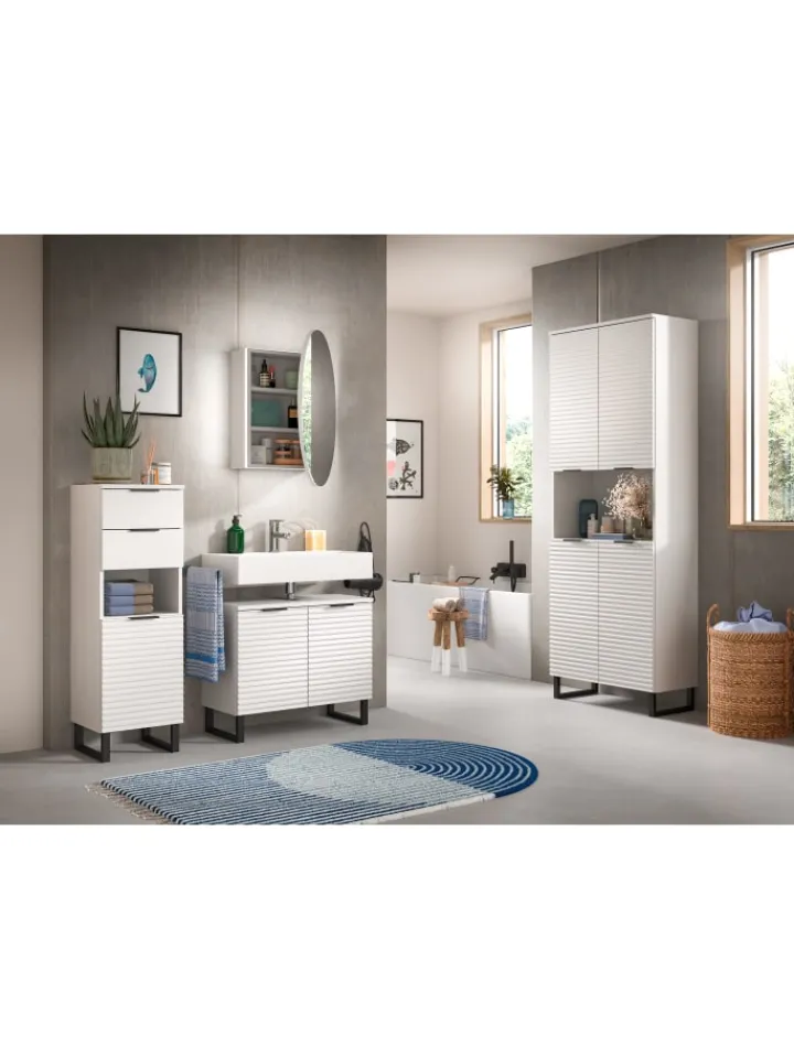 xonox.home Badmöbel<Standschrank in weiß/weiß - (B) 35 x (H) 110 x (T) 34