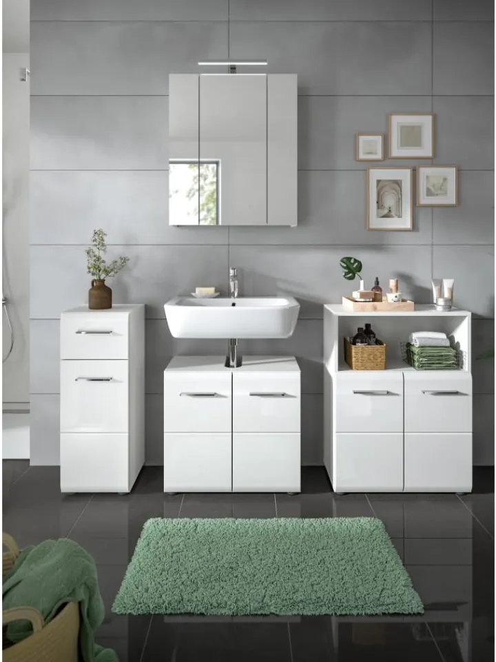 xonox.home Badezimmermöbel|Badmöbel<Standschrank in Weiß/Weiß Hochglanz - (B) 30 x (H) 80 x (T) 30