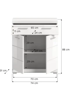 xonox.home Badezimmermöbel<Standschrank in weiß/weiß hochglanz - (B) 74 x (H) 88 x (T) 31