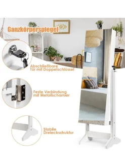 COSTWAY Schmuckkästen<Standspiegel mit Schmuckschrank in Weiß