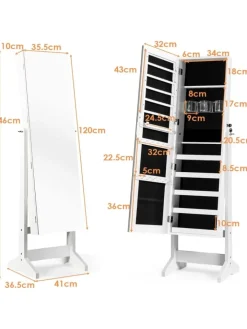 COSTWAY Schmuckkästen<Standspiegel mit Schmuckschrank in Weiß