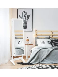 COSTWAY Schmuckkästen<Standspiegel mit Schmuckschrank in Weiß