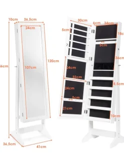 COSTWAY Schmuckkästen<Standspiegel mit Schmuckschrank in Weiß