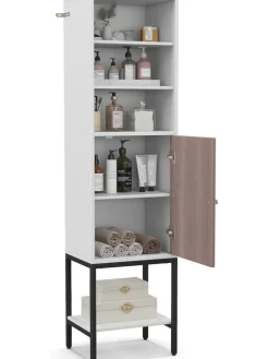 COSTWAY Badmöbel|Badezimmermöbel<6-stöckig Badezimmerschrank 146cm in Weiß