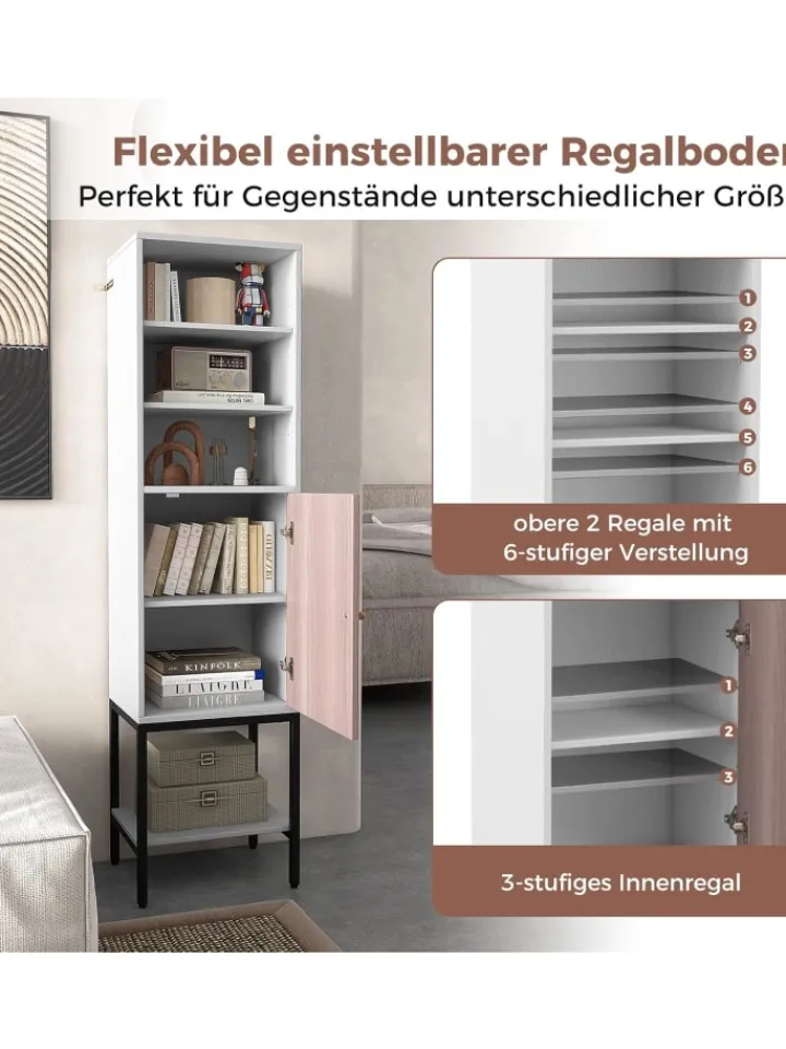 COSTWAY Badmöbel|Badezimmermöbel<6-stöckig Badezimmerschrank 146cm in Weiß