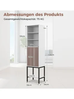 COSTWAY Badmöbel|Badezimmermöbel<6-stöckig Badezimmerschrank 146cm in Weiß
