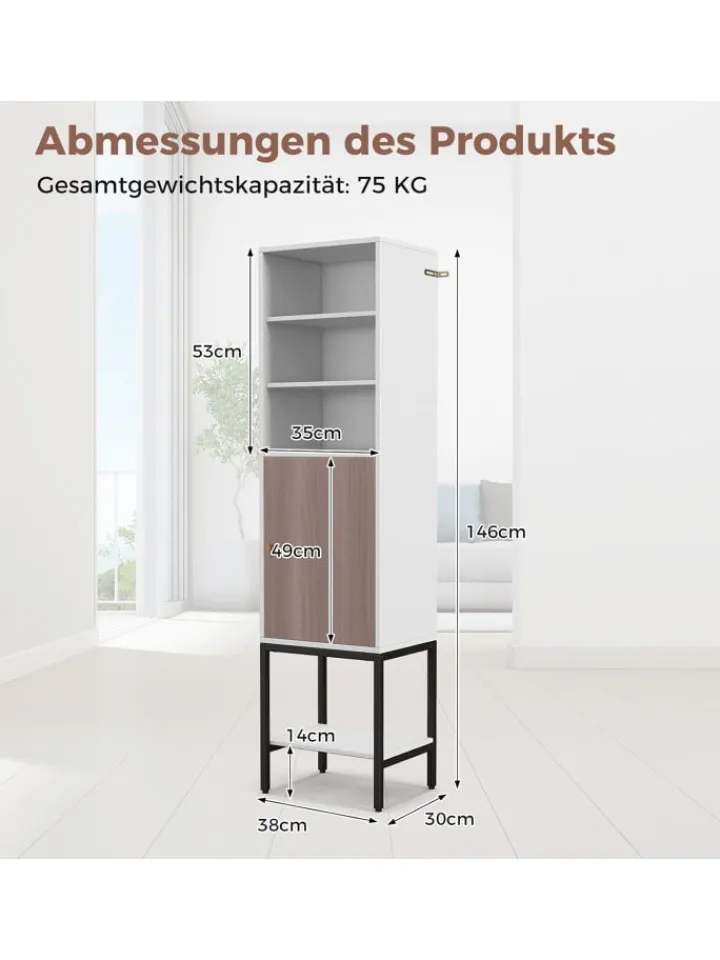 COSTWAY Badmöbel|Badezimmermöbel<6-stöckig Badezimmerschrank 146cm in Weiß
