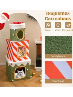 COSTWAY Katzen<3-stöckig Katzenhöhle Weihnachten 120 cm in Grün