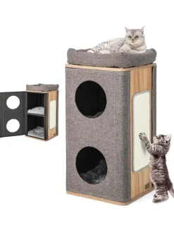 COSTWAY Katzen<3-stöckige Katzenhöhle in Grau