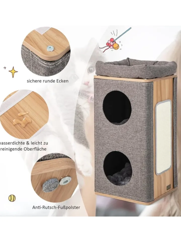 COSTWAY Katzen<3-stöckige Katzenhöhle in Grau