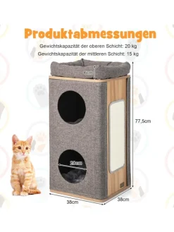 COSTWAY Katzen<3-stöckige Katzenhöhle in Grau