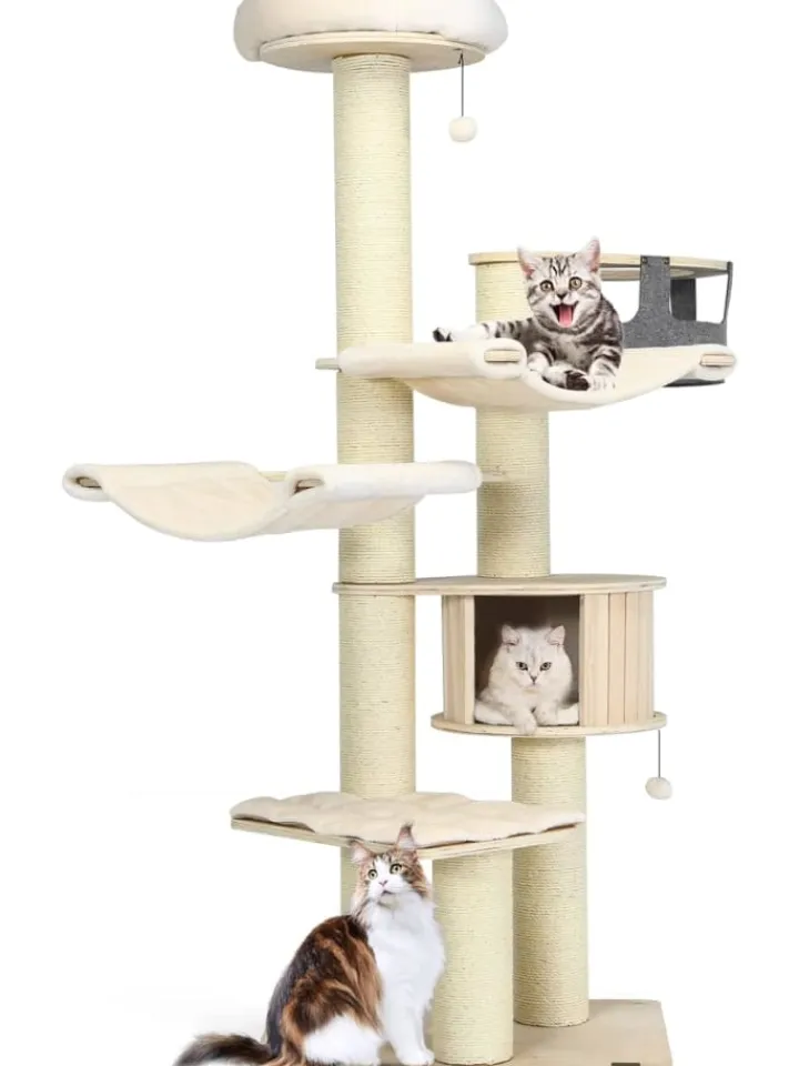 COSTWAY Katzen<7-stöckiger Kratzbaum in Weiß