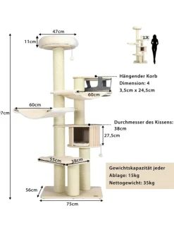 COSTWAY Katzen<7-stöckiger Kratzbaum in Weiß