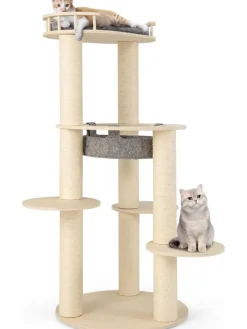 COSTWAY Katzen<6-stöckiger Kratzbaum Holz in Beige