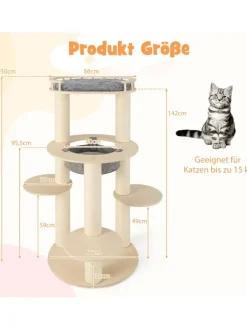 COSTWAY Katzen<6-stöckiger Kratzbaum Holz in Beige