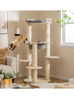 COSTWAY Katzen<6-stöckiger Kratzbaum Holz in Beige