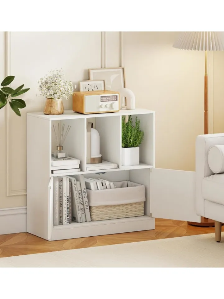COSTWAY Regale & Schränke<3-stöckiges Bücherregal mit 2 Türen 70 x 30 x 70 cm in Weiß