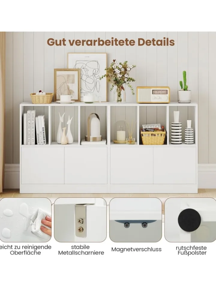 COSTWAY Regale & Schränke<3-stöckiges Bücherregal mit 2 Türen 70 x 30 x 70 cm in Weiß