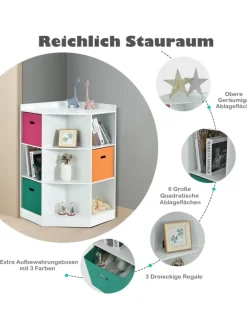 COSTWAY Kindermöbel<3-stöckiges Eckregal in Weiß
