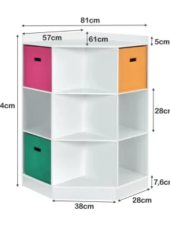 COSTWAY Kindermöbel<3-stöckiges Eckregal in Weiß