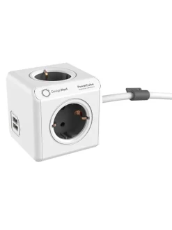 Designnest Technikzubehör<Steckdosenmultiplikator ''PowerCube'' in Weiß/ Schwarz - (B)7 x (H)7 x (T)11 cm