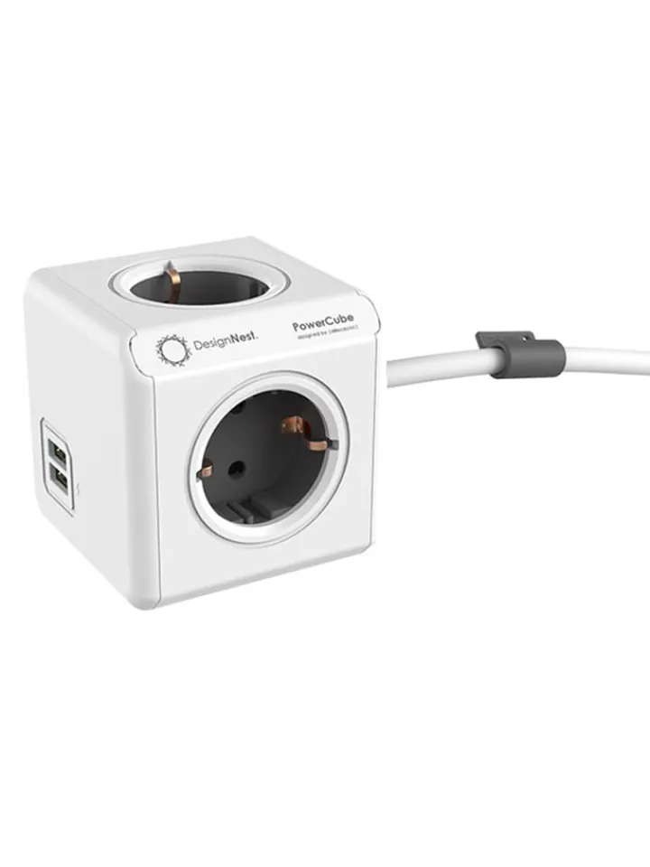 Designnest Technikzubehör<Steckdosenmultiplikator ''PowerCube'' in Weiß/ Schwarz - (B)7 x (H)7 x (T)11 cm