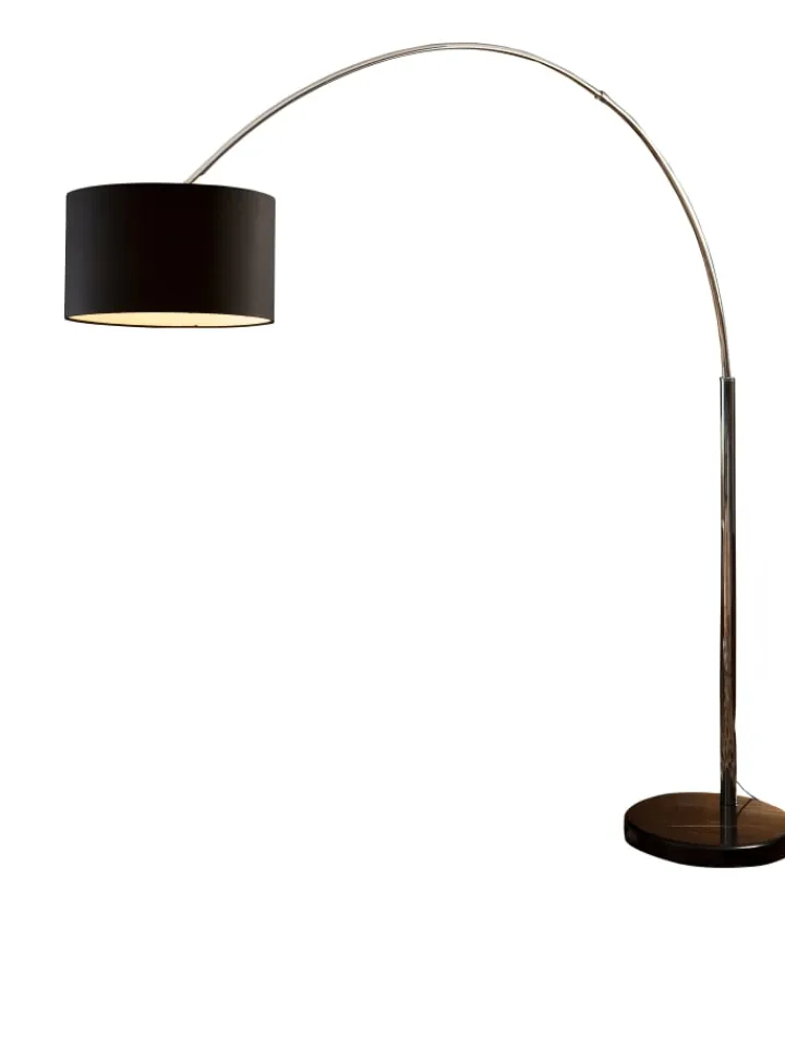 SalesFever Stehleuchten<Stehlampe 210 cm dimmbar - Bogenlampe mit Marmorfuß und Lampenschirm in Schwarz
