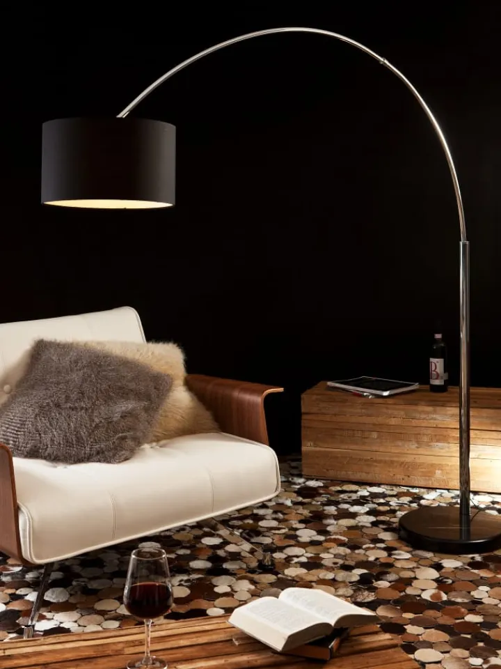 SalesFever Stehleuchten<Stehlampe 210 cm dimmbar - Bogenlampe mit Marmorfuß und Lampenschirm in Schwarz