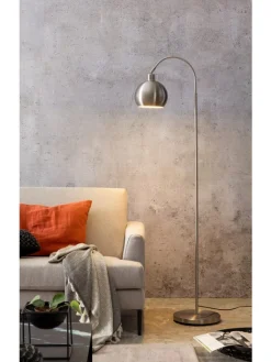 SalesFever Stehleuchten<Stehlampe 1-flammig aus Metall mit Lampenschirm Ø 20 cm matt in Edelstahloptik