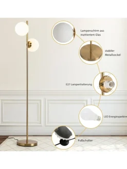 COSTWAY Stehleuchten<Stehlampe 2-flammig E27 in Gold