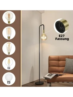 ZMH Stehleuchten<Stehlampe in gold E27 Vintage mit Fußschalter H 157cm