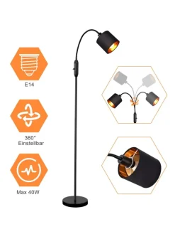 ZMH Stehleuchten<Stehlampe in schwarz E14 H 163cm 360° Drehbar mit Stoff Lampenschirm