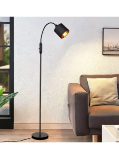 ZMH Stehleuchten<Stehlampe in schwarz E14 H 163cm 360° Drehbar mit Stoff Lampenschirm