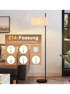 ZMH Stehleuchten<Stehlampe in schwarz 1-flammige E27 mit Stoff Lampenschirm