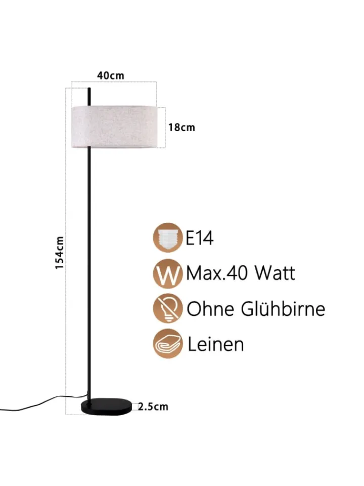 ZMH Stehleuchten<Stehlampe in schwarz 1-flammige E27 mit Stoff Lampenschirm