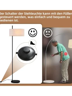 ZMH Stehleuchten<Stehlampe in schwarz 1-flammige E27 mit Stoff Lampenschirm