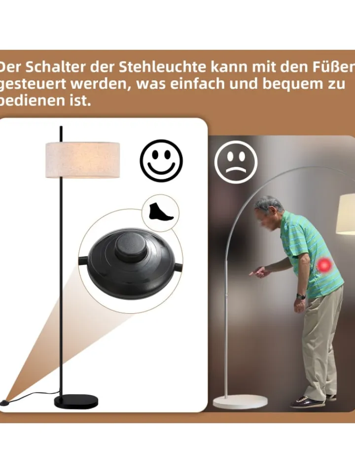 ZMH Stehleuchten<Stehlampe in schwarz 1-flammige E27 mit Stoff Lampenschirm