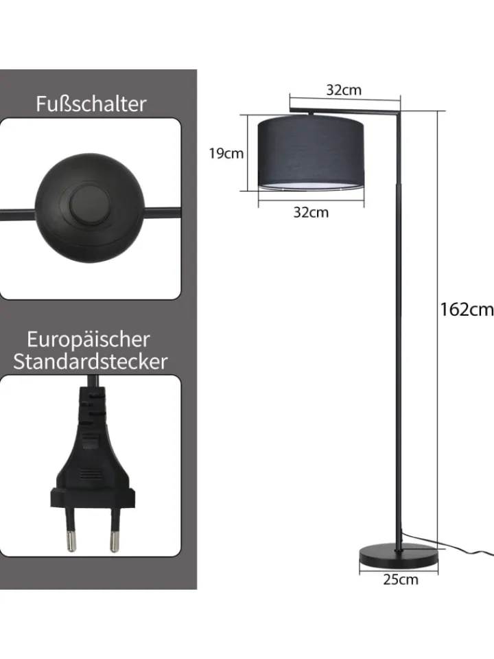 ZMH Stehleuchten<Stehlampe in schwarz H 162cm 1-flammige E27 schwenkbar 180°