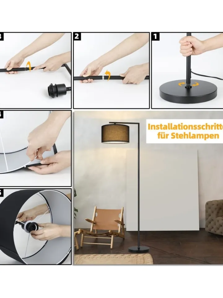 ZMH Stehleuchten<Stehlampe in schwarz H 162cm 1-flammige E27 schwenkbar 180°