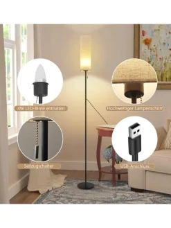 ZMH Stehleuchten<Stehlampe in weiß 1-flammige Eckig dimmbar B 10.5cm